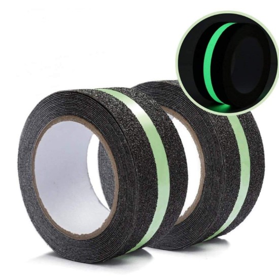 EONBON Anti Slip Tape-AST-80 Αντιολισθητική Ταινία Μαύρη με Πράσινη Φωσφοριζέ Ρίγα (5MX3CM)