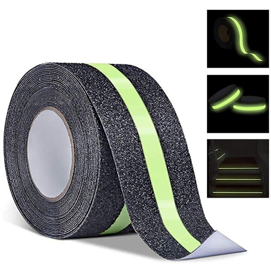 EONBON Anti Slip Tape-AST-80 Αντιολισθητική Ταινία Μαύρη με Πράσινη Φωσφοριζέ Ρίγα (5MX3CM)