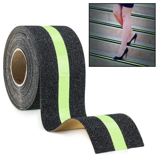 EONBON Anti Slip Tape-AST-80 Αντιολισθητική Ταινία Μαύρη με Πράσινη Φωσφοριζέ Ρίγα (5MX3CM)