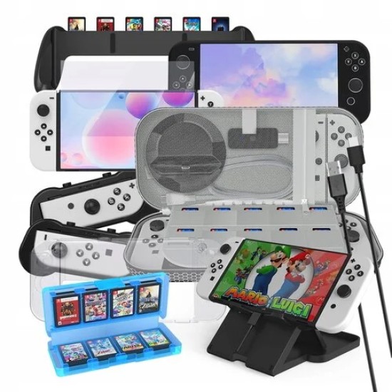 JYS NS228 Accessories Bundle για Nintendo Switch 10 σε 1 (Βαλιτσάκι/Grip/Sun Shield/Θήκη/Κάλυμμα Σιλικόνης/Joy-Pad/PC Case/Game Card Case/Καλώδιο Φόρτ.)