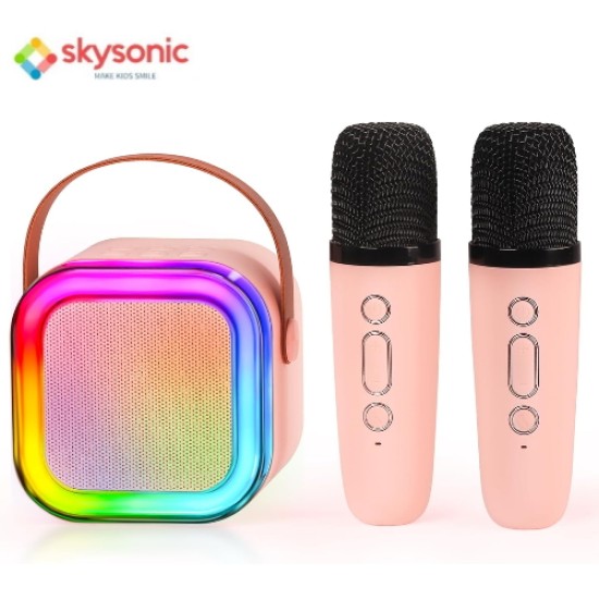 Skysonic K8 Καραόκε Ηχείο Bluetooth με 2 Ασύρματα Μικρόφωνα (Led RGB Light/1200mAh/Type-C) Ροζ