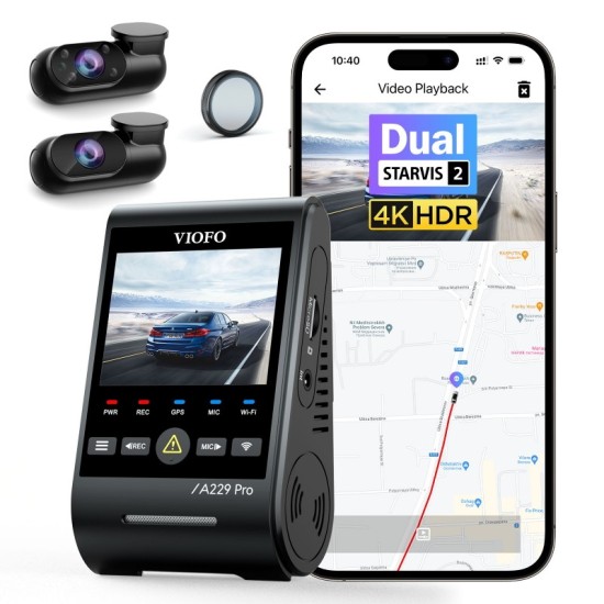 VIOFO A229 Pro 3CH Τριπλή Κάμερα Dash Αυτοκινήτου με Φωνητικές Εντολές (4K HDR/Sony Starvis 2/Φωνητική Εντολή/GPS/WiFi/LCD 2.4") (A229 Pro 3CH-G)