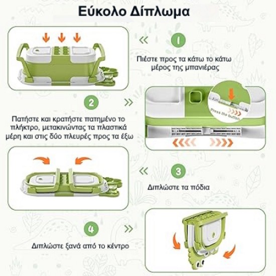 Giggles & Co. Μπανιέρα Μωρού Ταξιδιού Αναδιπλούμενη με Μαξιλαράκι & Θερμόμετρο, Αντιολισθητική Βάση (Green)
