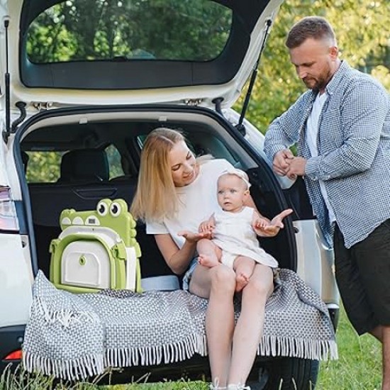 Giggles & Co. Μπανιέρα Μωρού Ταξιδιού Αναδιπλούμενη με Μαξιλαράκι & Θερμόμετρο, Αντιολισθητική Βάση (Green)