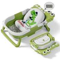 Giggles & Co. Μπανιέρα Μωρού Ταξιδιού Αναδιπλούμενη με Μαξιλαράκι & Θερμόμετρο, Αντιολισθητική Βάση (Green)