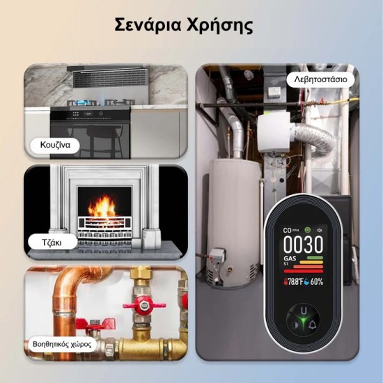 MOES Αυτόνομος Ανιχνευτής Μονοξειδίου & Φυσικού Αερίου Plug-In 4-σε-1 με Alarm