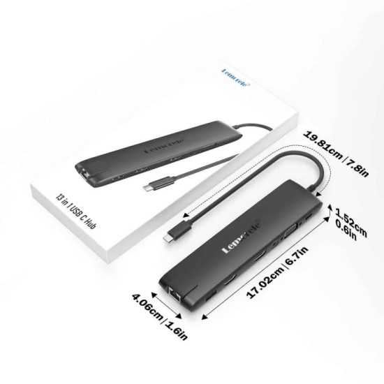 Lemorele TC96 Docking Station 13-σε-1 USB-C Hub 3 Οθονών (Dual 4K HDMI + VGA) Gigabit Ethernet, 4x USB & PD 100W SD & Audio– για Laptop, MacBook
