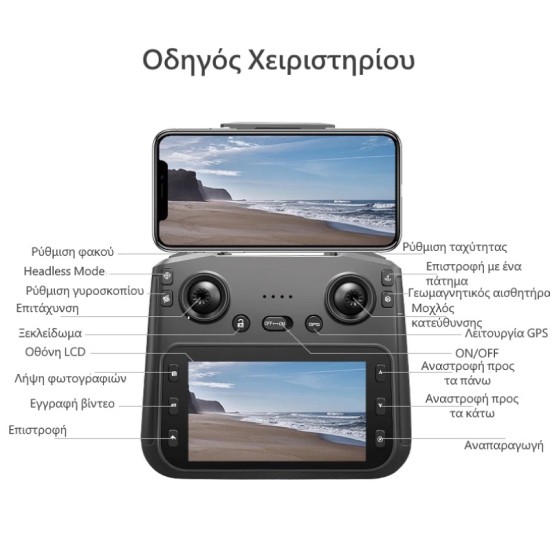 Drayven S-X1 – GPS 4K Drone με 3-Axis Gimbal, 5G Transmission & Follow Mode (Οθόνη 5.6″/Αυτόματη Επιστροφή/EIS) Λευκό