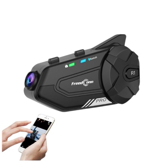 FreedConn R1 Pro Κάμερα Πορείας 2K/WiFi Αναμετάδοση/Ενδοεπικοινωνία Μονή για Κράνος Μηχανής 1000m για έως 6 χρήστες