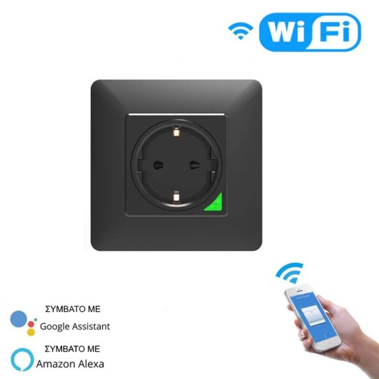 MOES WK-Y-EU-WH-MS Smart WiFi Χωνευτή Πρίζα Τοίχου (16Α) Μαύρη