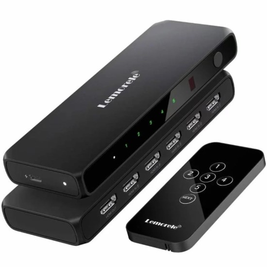 Lemorele G96 HDMI Switch 5-σε-1 με Τηλεχειριστήριο IR (4K@60Hz/HDCP/Plug & Play) Black