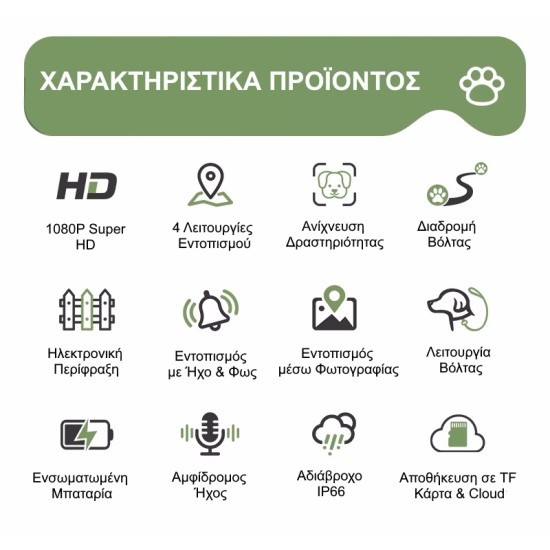 Sectec ST-PC05 4G Κάμερα με Κολάρο για Κατοικίδια με GPS, SIM, AI Tracking και Αμφίδρομη Επικοινωνία (1080P/IP66)