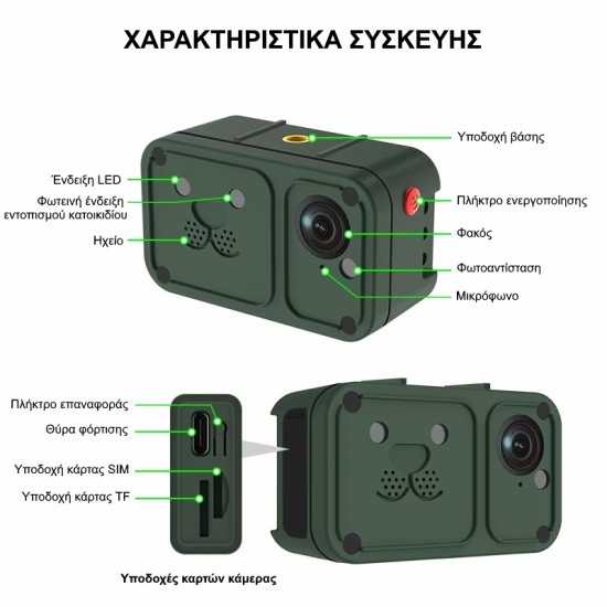 Sectec ST-PC05 4G Κάμερα με Κολάρο για Κατοικίδια με GPS, SIM, AI Tracking και Αμφίδρομη Επικοινωνία (1080P/IP66)