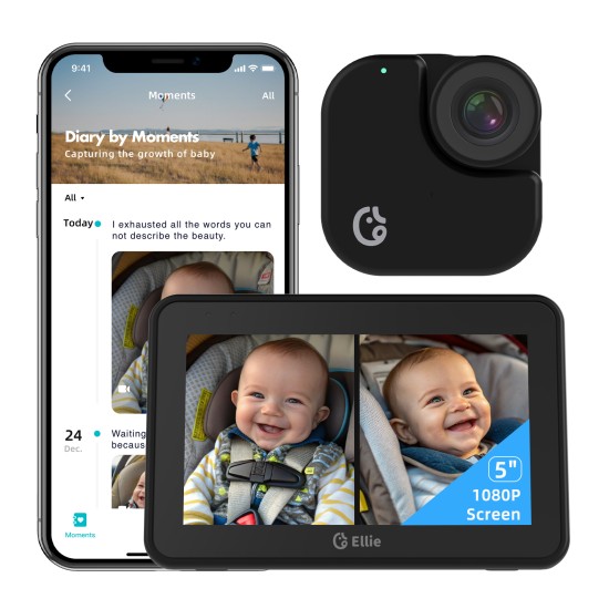 Ellie Baby Car Monitor Κάμερα Παρακολούθησης Αυτοκινήτου Μωρού 2K (Οθόνη 5"/Dual-Baby View/WiFi)