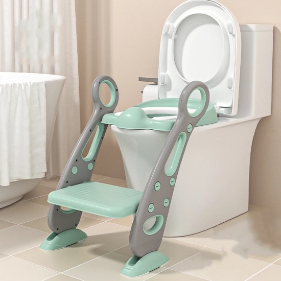 Giggles & Co. Αναδιπλούμενο Κάθισμα Τουαλέτας για Νήπια με Σκαλοπάτι & Αντιολισθητική Βάση (έως 80kg) – (Πράσινο/Γκρι)
