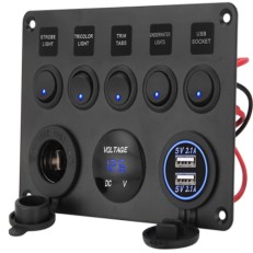 Kewig SP19 Πάνελ με 5 Αδιάβροχους Διακόπτες, 2 USB, Αναπτήρας, Βολτόμετρο (Θαλάσσια Σκάφη/Αυτοκίνητα/Τρακτέρ) Kewig SP19 Πάνελ με 5 Αδιάβροχους Διακόπτες, 2 USB, Αναπτήρας, Βολτόμετρο (Θαλάσσια Σκάφη/Αυτοκίνητα/Τρακτέρ)