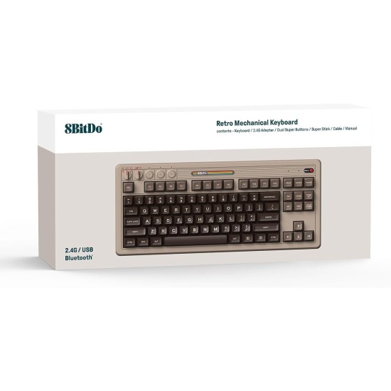 8BitDo Retro Mechanical Keyboard-C64 Edition Ασύρματο Gaming Μηχανικό Πληκτρολόγιο με Kailh Box White Διακόπτες (Αγγλικό US)