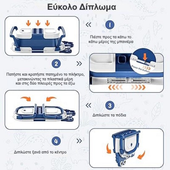Giggles & Co. Αναδιπλούμενη Μπανιέρα Μωρού με Ενσωματωμένο Ψηφιακό Θερμόμετρο & Μαξιλαράκι (Dark Blue)