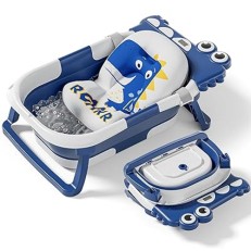 Giggles & Co. Αναδιπλούμενη Μπανιέρα Μωρού με Ενσωματωμένο Ψηφιακό Θερμόμετρο & Μαξιλαράκι (Dark Blue)