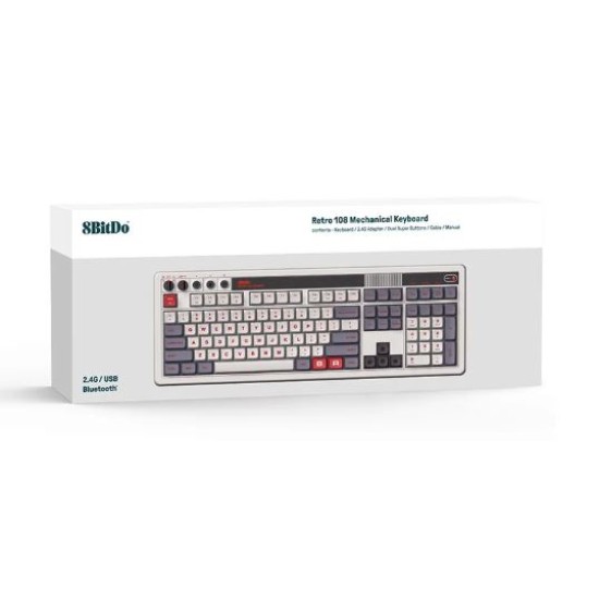 8BitDo Retro Mechanical Keyboard-108 Edition Ασύρματο Gaming Πληκτρολόγιο με Kailh Box White Διακόπτες & Super Buttons (Αγγλικό US)