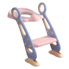 Giggles & Co. Αναδιπλούμενο Potty Training Toilet Seat με Σκαλοπάτι & Χερούλια, PU Μαξιλαράκι – (Ροζ/Μωβ)