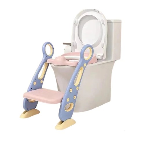 Giggles & Co. Αναδιπλούμενο Potty Training Toilet Seat με Σκαλοπάτι & Χερούλια, PU Μαξιλαράκι – (Ροζ/Μωβ)