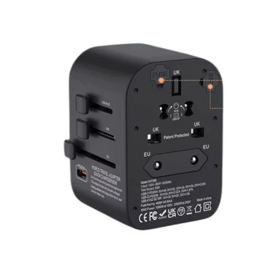 RRtravel HHT906 PD65W Αντάπτορας Πρίζας από Universal σε Universal με 5 Θύρες (2xUSB / 3xType-C/) USA EU UK AU US (Black)