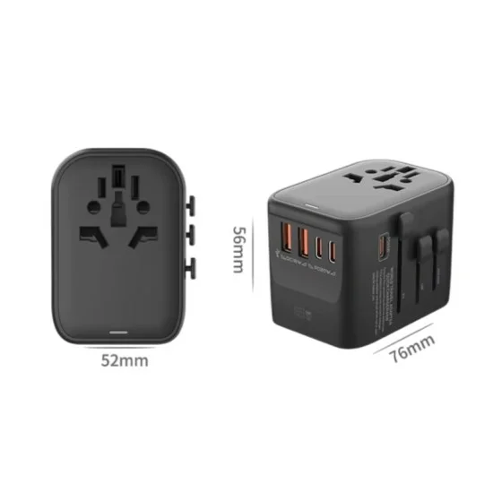 RRtravel HHT906 PD65W Αντάπτορας Πρίζας από Universal σε Universal με 5 Θύρες (2xUSB / 3xType-C/) USA EU UK AU US (Black)