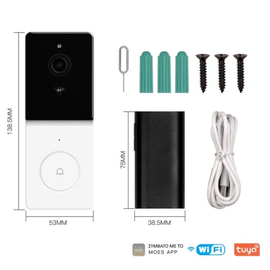 MOES Smart WiFi Video Doorbell Camera με 2-Way Audio & Νυχτερινή Λήψη