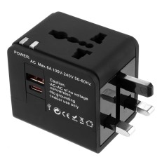RRtravel HHT148 Αντάπτορας Πρίζας από Universal σε Universal  (1xUSB / 1xType-C) USA EU UK AU US (Black)