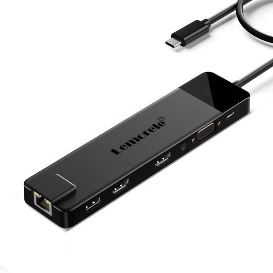 Lemorele TC100 Docking Station 13-σε-1 USB-C Hub με Dual 4K HDMI, VGA, PD 100W, Ethernet, SD/TF & Audio για Laptop / MacBook / Surface