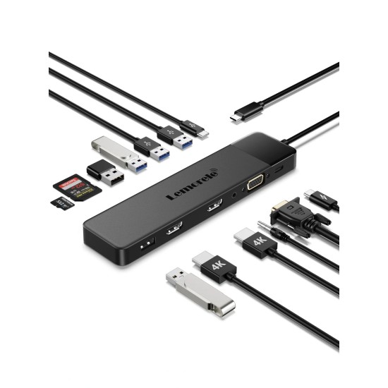 Lemorele TC200 Docking Station 13-σε-1 USB-C Hub για MacBook Pro / Air με Dual 4K HDMI, VGA, PD 100W, SD/TF & Audio Jack