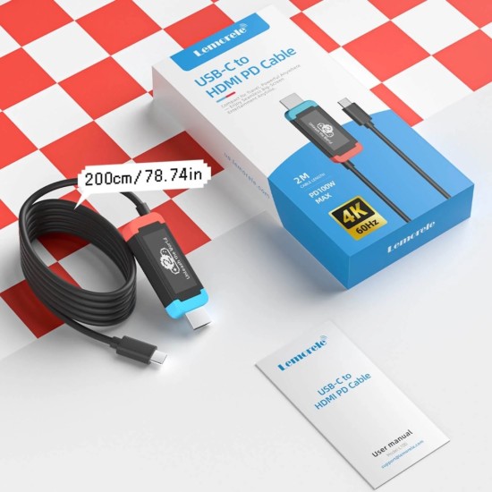 Lemorele L100 USB-C σε HDMI 4K60 HDR για Nintendo Switch, Steam Deck & ROG Ally με PD 100W