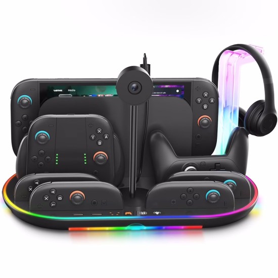 Βάση Φόρτισης Switch 2 Multifunctional με Ψύξη, RGB & Φόρτιση 4 Χειριστηρίων JYS NS2322 Μαύρη