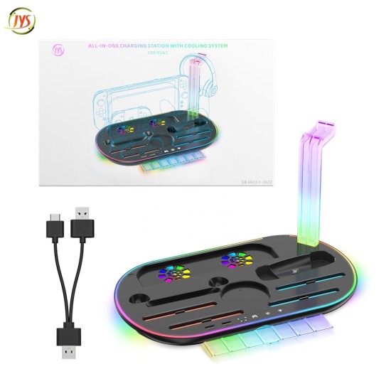 Βάση Φόρτισης Switch 2 Multifunctional με Ψύξη, RGB & Φόρτιση 4 Χειριστηρίων JYS NS2322 Μαύρη