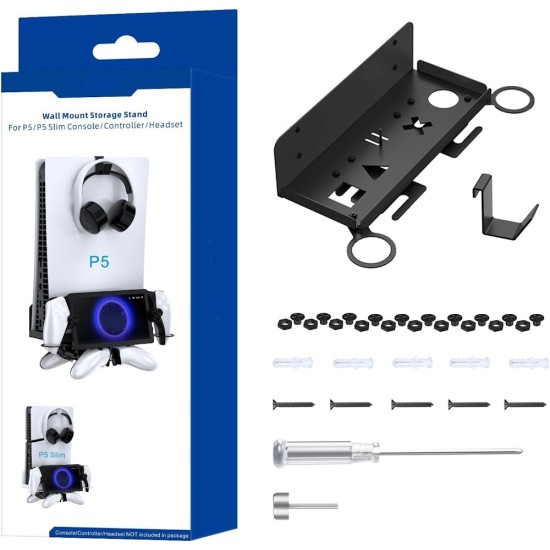 Βάση Τοίχου για PS5 & PS5 Slim με Στήριξη Χειριστηρίου και Ακουστικών JYS P5213 Μαύρη