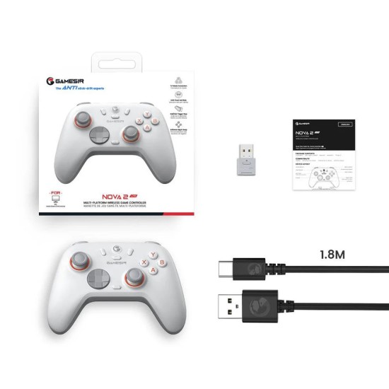 GameSir Nova 2 Lite Wireless Gamepad (Bluetooth/USB-C/2.4Ghz) (PC/Switch/iOS/Android) Luminous White